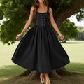 Women's Renaissance Lace Up Long Dress Vintage Victorian Halloween Costume - Black XL