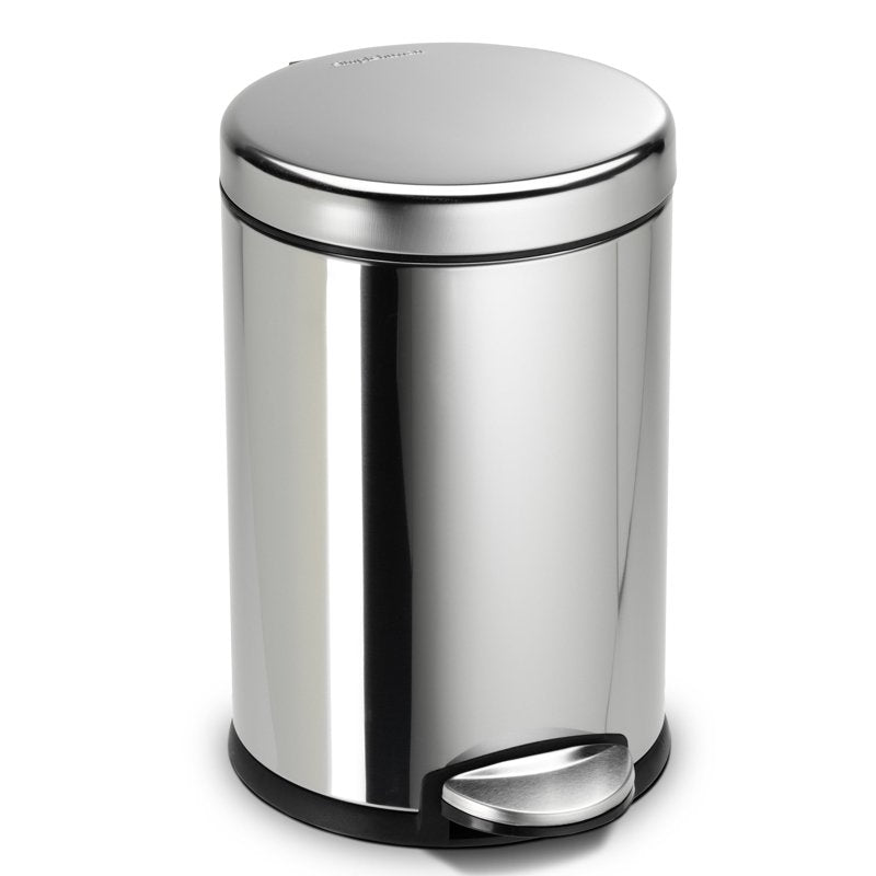 Compact Round Step Trash Can - 1.2 Gallon Polished Stainless Steel