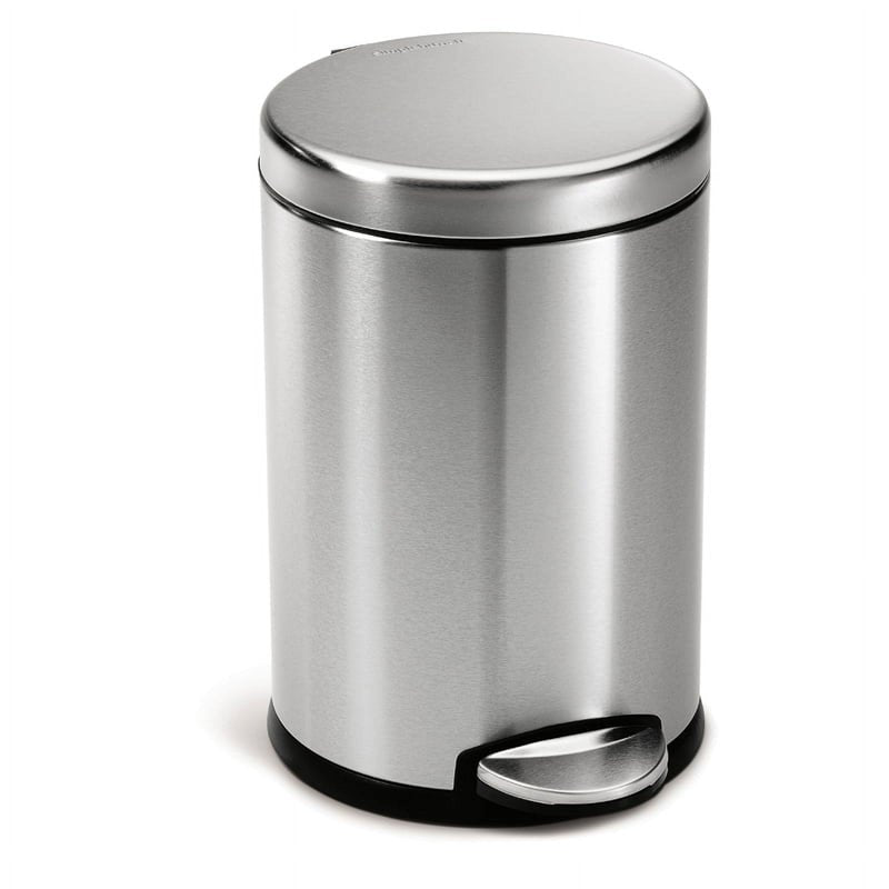 Compact Round Trash Can - 4.5L Brushed Stainless Steel, Soft Close Lid