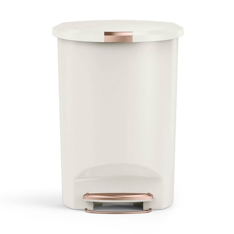 13 Gallon Plastic Step Trash Can with Secure Lid - Cream