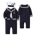Baby Boy Marine Sailor Romper Set with Hat and Necktie - Blue, 6-12 Months