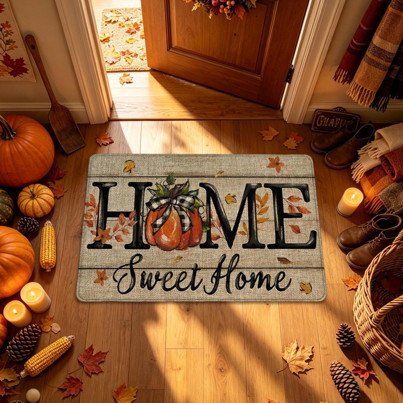 Autumn Pumpkin Sunflower Welcome Door Mat - Multicolor 012 - 16x24 Inch