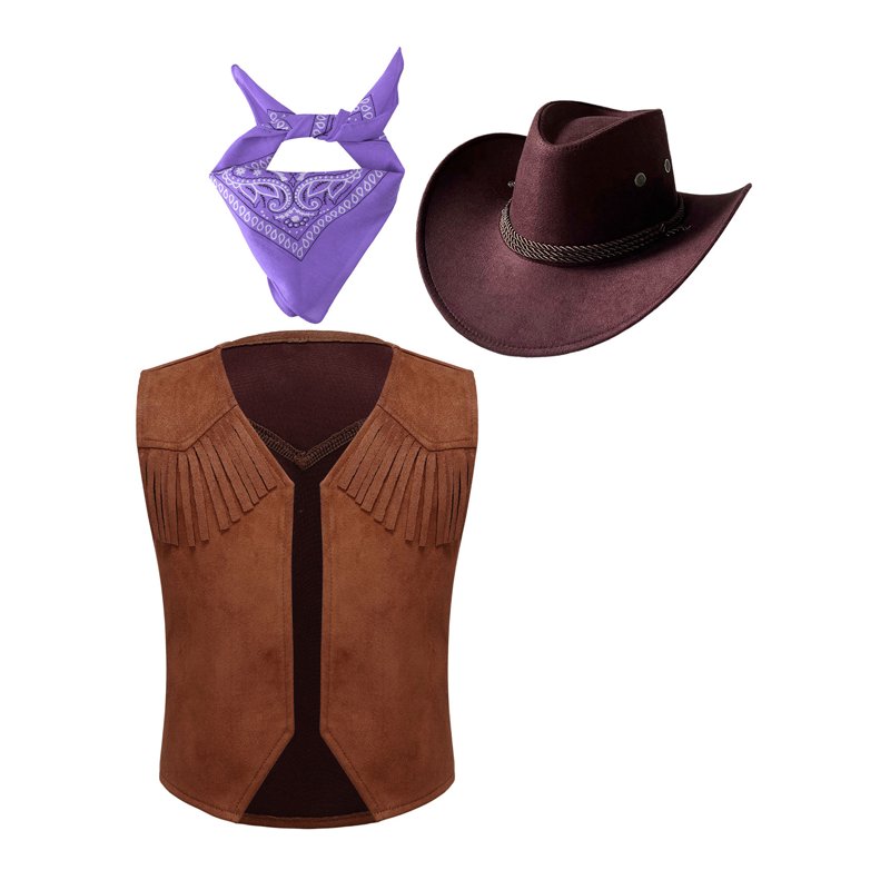 Kids Cowboy Costume for Boys Girls - Purple Western Rodeo Dress Up Set, Size 8