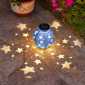 Blue Solar Outdoor Table Lantern with Flickering Flame - Weather-Resistant Metal Garden Light