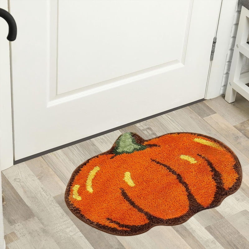 Pumpkin Shape Bathroom Rug - Fall Decor Doormat, Non-Slip Kitchen Floor Mat, 24x16 Inch - Variation C